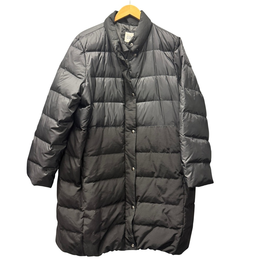 Gap Puffer Jacket Womens XXL Down Filled Long Black Winter Coat Full Zip Snap